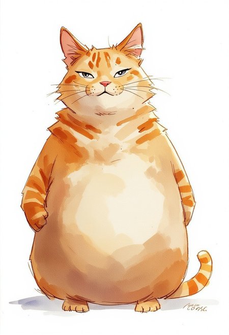 Watercolor painting of the fattest cat in the world