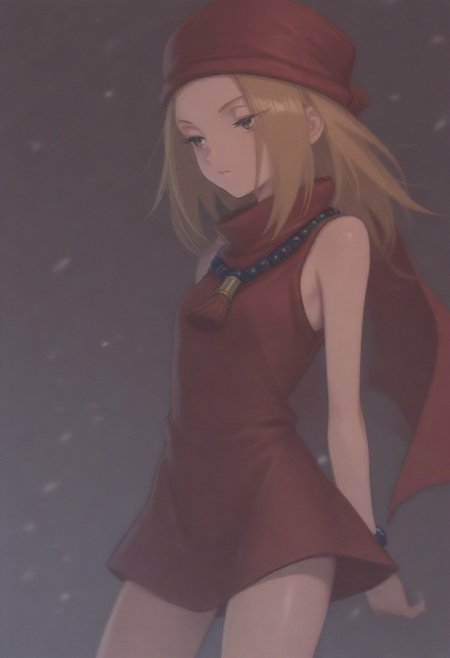 masterpiece, best quality, amazing quality,,, shiny skin,,,,,kojiann, short hair, blonde hair, brown eyes, short dress, sleeveless, bead necklace, red bandana, bracelet, <lora:Anna IXL 2-000013:1>