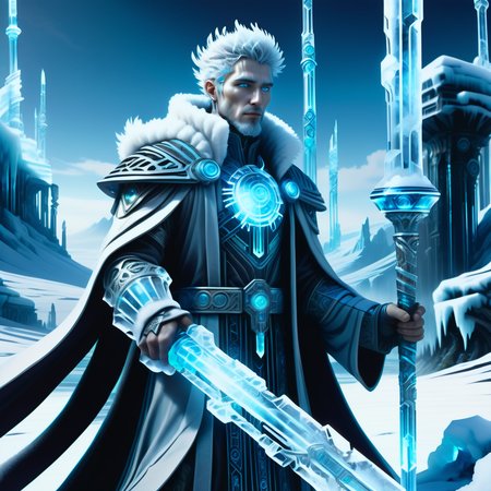 hyper detailed masterpiece, dynamic realistic digital art, awesome quality,DonMFr0stP4nkXL male azi-3, ascetic,, druidic staff,snow, ice  <lora:DonMFr0stP4nkXL-000006:1>