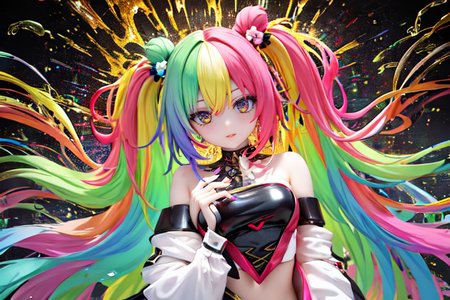 (otherworldly), highly insanely detailed, masterpiece, top quality, best quality, highres, 4k, 8k, RAW photo, (very aesthetic, beautiful and aesthetic), farm, fields, barn, fence, fantfa, <lora:FantasyFarm-10:0.7>, 
1girl, 
(dark red hair,pastel yellow hair ,split-color hair,dual-toned hair,two-tone hair,multi_color_hair,multicolored hair,multi colored hair), 
(yellow background),âââ