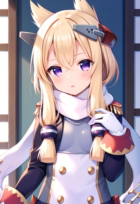 score_9, score_8_up, score_7_up, score_6_up, score_5_up, score_4_up, source_anime,
BREAK,
solo, 1girl, standing, looking at viewer, 
scarf, white gloves,  <lora:warspite_azurlane_ponyXL_v1:1> warspite \(azur lane\), blonde hair, long hair, purple eyes, sidelocks, headgear,