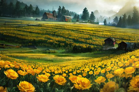 (otherworldly), highly insanely detailed, masterpiece, top quality, best quality, highres, 4k, 8k, RAW photo, (very aesthetic, beautiful and aesthetic), farm, fields, barn, fence, fantfa, <lora:FantasyFarm-10:0.8>, 
1girl, 
(marigold yellow hair ), 
(pure magenta background,transparent background),âââ