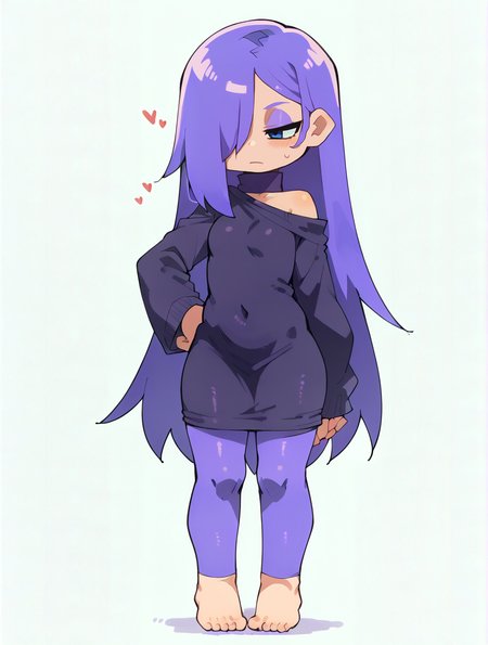 score_9_up, score_8_up, score_7_up, rating_safe, solo focus, full body, <lora:Expressive_H:.85>, Expressiveh, 1girl, <lora:Doulingo_Pony:.65>, Lily, LilyDuolingo, girl, light purple hair, hair over one eye, thin body, petite, purple nails, small breasts, purple sweater, purple leggings
, <lora:zankuro.pony:1>, zankuro