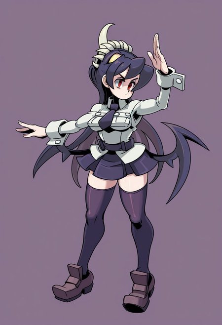 by 770mk, 1girl, solo, pose, filia (skullgirls)