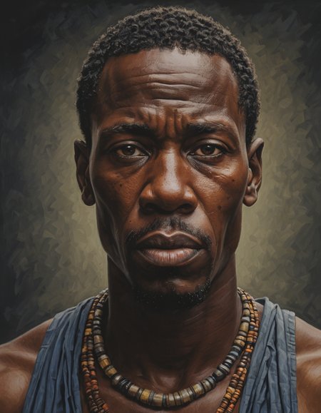 oil painting of african man,dark shot,dramatic,extremely detailed,intricate,by Greg Rutkowski