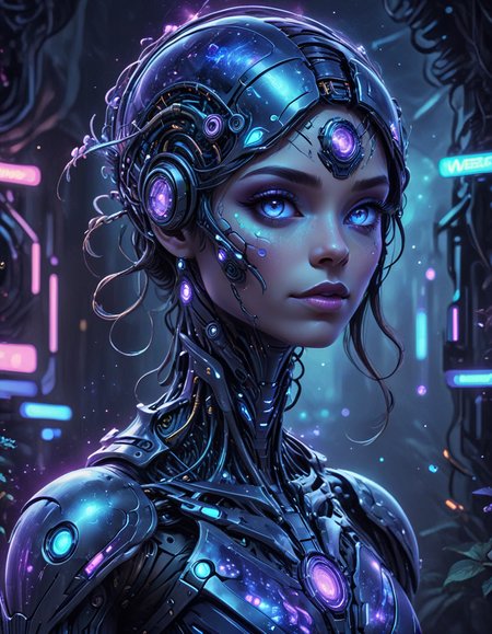 novuschroma14 style cyborg woman looking at viewer   <lora:novuschroma14 style:1> <lora:sdxl_lightning_8step_lora:1> <lora:FaeTastic Details:1>