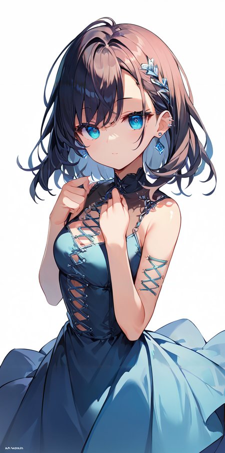 score_9, score_8_up, score_7_up,source_anime, high res image,masterpiece,best quality,girl,cute face,clear skin,shiny hair,ultra detailed eyes,simple background,  <lora:corset piercing_pony_V1.0:1> corset piercing, riboon, piercing,dress
