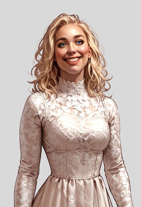 score_9, score_8_up, score_7_up, score_6_up, rating_safe, solo focus, source_cartoon, cowboy shot, portrait, upper body focus, 1girl, blonde hair, 35ha, white dress, blank background, smiling, blue eyes,