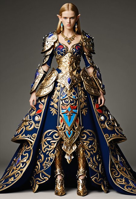 Legend of Zelda style <lora:Alexander McQueen-concept art-000005:1>, alexander mcqueen, concept art, armor dress . Vibrant, fantasy, detailed, epic, heroic, reminiscent of The Legend of Zelda series