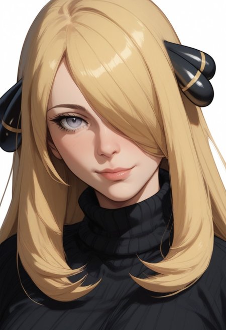 score_9, score_8_up, score_8, score_7_up, score_7, ((close up)), face focus, Expressiveh
BREAK
1girl, solo, Cynthia (pokemon), very long hair, hair over one eye, hair ornament, , large breasts looking at viewer, head tilt, seductive look, aroused, horny, standing, black  turtleneck sweater, light smile
BREAK
white background