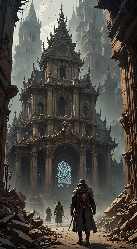 by Eugene Galien-Laloue and Takeshi Obata, polarized,An ancient Building, filled with forbidden knowledge, where scholars and sorcerers search for lost spells among the dusty tomes. Ghostly guardians patrol the aisles, ready to protect the secrets within. world in the style of the decaying empire of Würstreich, dark magic and grotesque creatures abound, inspired by Sean Aaberg's punk aesthetic, dark fantasy world combines grim landscapes with vibrant, colorful art, heroes skirmish monstrous foes in a setting where rebellion, decay, and mysticism intertwine, crafting a unique, immersive vibe, hyper detailed, professional poster art, bold lines, award winning, trending on ArtStation , (intricate details, masterpiece, best quality:1.4), looking at viewer, dynamic pose, in the style of nicola samori, (Use Dream Diffusion Secret Prompt). UHD