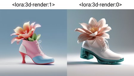 3d render of a shoe, light bloom <lora:3d-render:1>