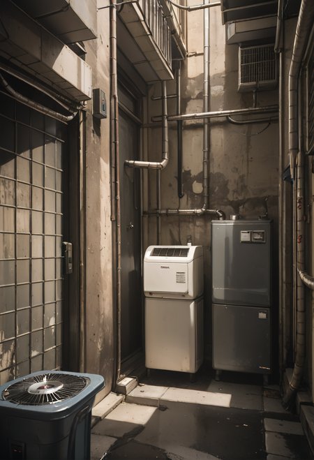 ,ruanyi1205,outdoors,alley,air conditioner,industrial pipe,<lora:1205 Old-time Hong Kong alley_v1_pony:1>, score_9,score_8_up,score_7_up,,8k,1girl,solo,,