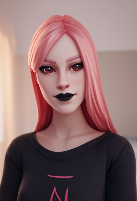 score_9, score_8_up, score_7_up, BREAK, Hazefn, cute, black hoodie, simple hoodie, pink long hair, black lips, bedroom, rim lighting, depth of field, <lora:RELSM_v1:.9>