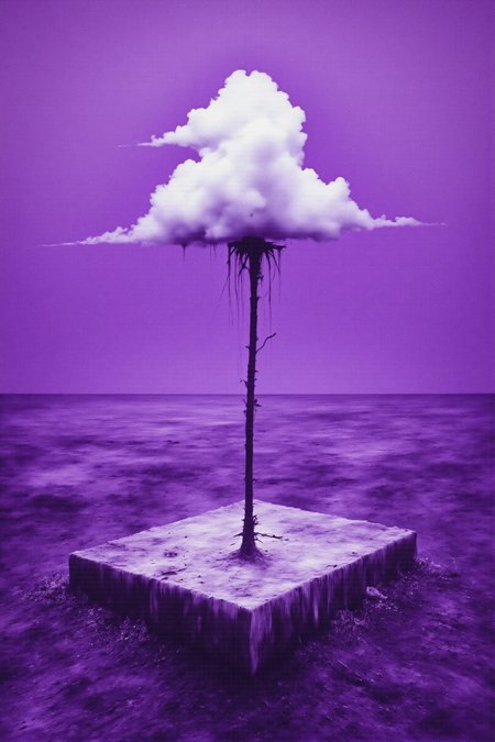 A single, white cloud casting a shadow over a perfectly square, violet field. Surreal and minimalist.
Dark Art