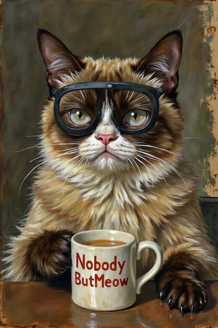 lautrec1 painting
Grumpy Cat holding a coffee mug, wearing a VR Headset. The mug has the phrase "NobodyButMeow" printed <lora:lautrec4_nocap_d6a3:1.0><lora:813640657831984867:0>