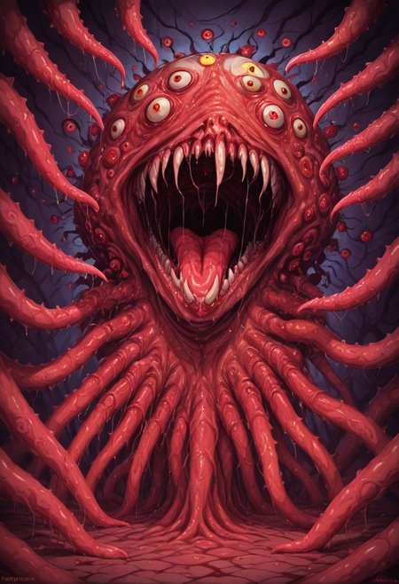 Score_9, score_8_up, score_7_up, (horror:1.1), (body horror:1.1), twisted and mangled body, sewn together, reanimated, fleshmutant death, preying, stalking, vomit, dimly lit interior, flash photography in the dark, cursed photo, tentacles and teeth, human centipede, swarms of insects, concept art, realistic, dark theme, low light, h3ll1sh