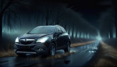 night, picture (amethyst with pearls) of a bewitching perspective of the Opel_Mokka_2012 car in a field of flowers, (rushes through the night: 1.2), a beautiful starry sky with blue backlight, strong lightning, (a direct beam of headlights pierces the thick fog: 1.4), an ideal ADDITIONAL COMBINATION of colors, decorated with luminous lights and bright fantastic intricate colors. shimmering reflections on a wet road, distant haze, cinematic, inspiring atmosphere, highlighting shapes, creating depth, drama, storytelling through shadows, contour color + light, photorealistic music album cover, vibrant psychedelic colors, streaming, Greg Rutkowski, high detail, high 8k detail quality, meadow Painstaking attention to detail (use Dream Diffusion secret tip)<lora:add-detail-xl:1> <lora:Opel_Mokka_2012:1> <lora:DonMP41n717Bl4ckXL:1.1> DonMP41n717Bl4ckXL <lora:Lightning_SDXL:0.8> <lora:DonMn1ghtm4reXL:1> DonMn1ghtm4reXL