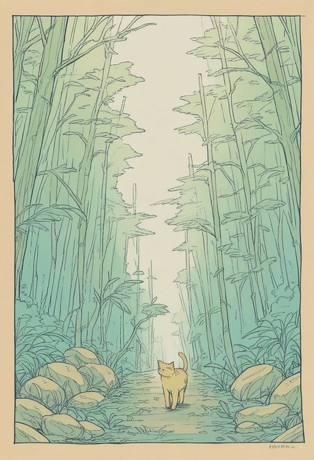 score_9, score_8_up,score_7_up, source_ anime,
 <lora:traditional_slider_v1_NEGWEIGHT:-0.8>,  cat, standing, forest, double rainbow,