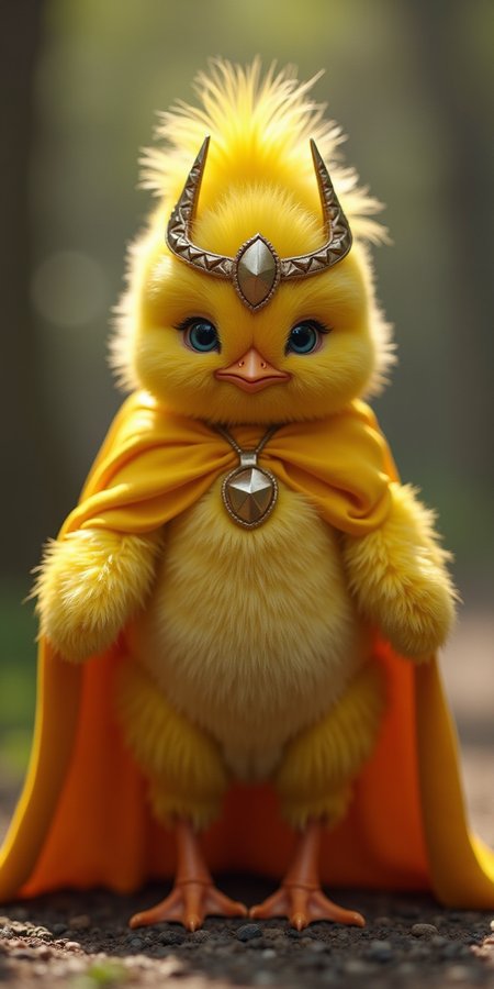 A baby yellow chick as thor