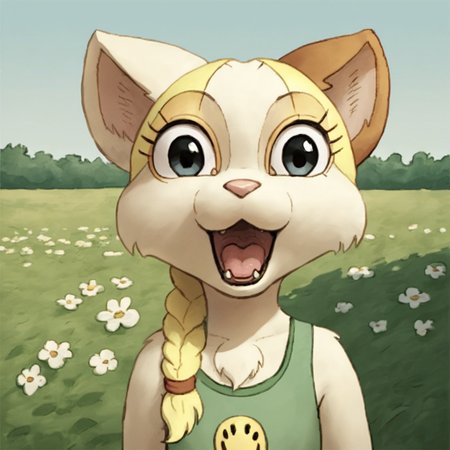 score_9, score_8_up, score_7_up, source_anime BREAK 
Tiffany, 1girl, solo, animal ears, furry female,cat, open mouth looking at viewer,solo,outdoors,detailed backround,natural light,shadow detail,front view
 <lora:Precocious:0.8>