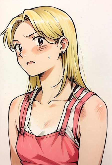 ,traditional media,Bpb_char,Score_9,score_8_up, score_7_up, score_6_up,bpb_char, dhenk,  1girl, blonde, female focus,petite