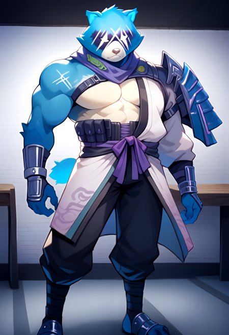 score_9, score_8_up, score_7_up, 8k, masterpiece, solo,   <lora:HajimePony-000005>, Hajime_(Fortnite), ghost form, no pupils, armor, gauntlet, japanese armor, japanese clothes, purple hadanugi dousa, purple neckerchief, bara, black pants, pose,
