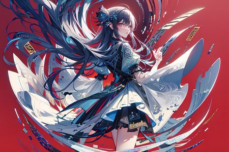 highly insanely detailed, masterpiece, top quality, best quality, highres, 4k, 8k, RAW photo, (very aesthetic, beautiful and aesthetic),  
(code_style,codestyle), 
<lora:CodeStyle (half generic class)_564920:0.8>, 
(1girl:1.3), 1other, 
(floating:1.3),floating hovering_merchant_stands,sky_market,floating_islands,rich plum background,camo background,(colored mosaic background,bold color background:1.2),âââ