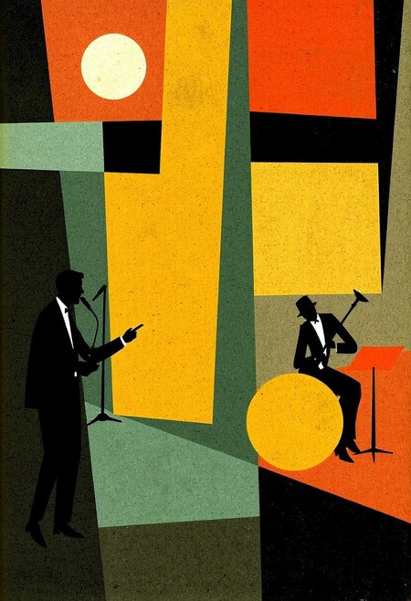 In REME's Mid-Century Modern Illustration Style,  syncopated Jazz rectangles..