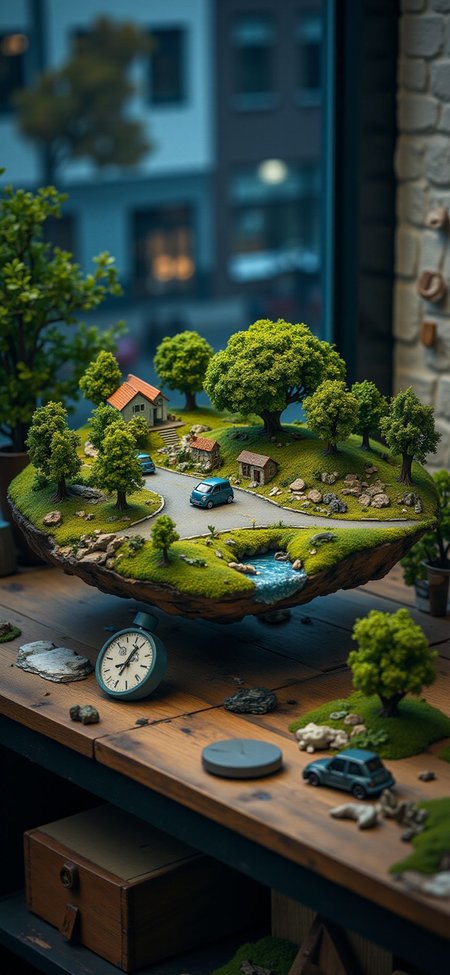(indoor,very wide isometric view,tilt-shift lens:1.6), (windowless,fna_style,miniature,miniature,diorama,miniature,diorama,PVC,plastic:2),starry night grass,forest,parking lot with crowded  at (floating island,levitating  island:1.5) on (table:2) at (attic:2.5)   <lora:Diorama_Flux:1>
<lora:Fantasy_Novel_Art_Style:1>
