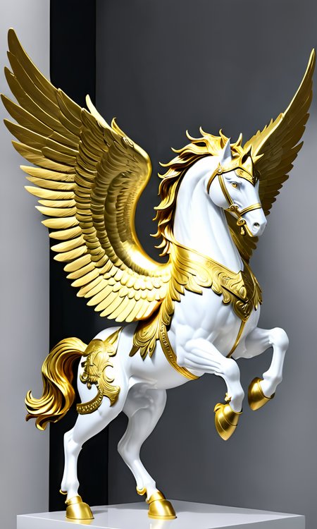 a statue of an armored pegasus, best quality, masterpiece,  <lora:cstatuesdxl:0.8>, cstatuesdxl, white and gold,