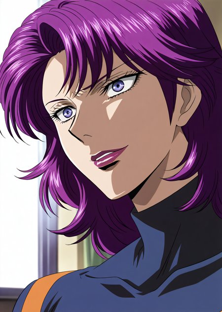 best quality, very aesthetic, absurdres, zPDXL, depth of field, volumetric lighting, BREAK
portrait,  
perfect face, ultra-detailed face, perfect eyes, detailed eyes, light smile, 
<lora:lady_joe:0.8>ladyjoe, purple hair,