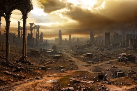 No humans, dark fantasy sci-fi horror post-apocalyptic landscape, super hyperrealistic in 8K in ultra HD,desolate urban ruins, wastelands