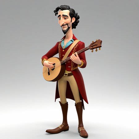 man character standing Bard, musical, storytelling, troubadour, charismatic, entertainer, poetic, lyrical, musician, performance.  <lora:STYLIZARD_v1:0.95>