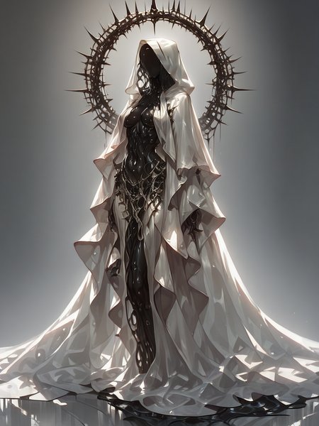 score_9, score_8_up, score_7_up, score_6_up, score_5_up,  <lora:al13ng0dXLP:0.8> al13ng0d, solo, veil, black skin, hood up, curvy, shiny skin, full body,