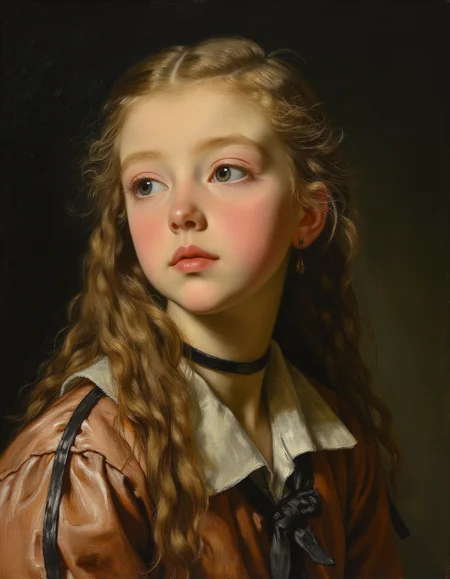 masterpiece, high quality, Oil Painting, The youngest was so beautiful that the sun itself, which has seen so much, was astonished whenever it shone in her face. Blond hair, blue eyes, and pale white skin.  Gothic overtones, brush strokes, warm light, magic, extremely coherent, cute, beautiful, cinematic, stunning, creative, positive, cheerful, unique, cool, inspiring, pure, rational, very inspirational, friendly, thought, glowing, magical, perfect, intricate, wonderful, lovely, novuschroma, del1cate_balance style, in the style of Rembrandt. FS, vantablack <lora:style_of_Rembrandt_FLUX_135:.8> <lora:- Flux1 - vanta_black_V2.0:.8> <lora:Delicate_Balance:.3> <lora:neeeg_f1:-1> <lora:113_novuschromaFLX_1:.2> <lora:Former_Splendor:.4> <lora:MoriiMee_Gothic_Niji_Style__FLUX_LoRA_Test_2:.4>