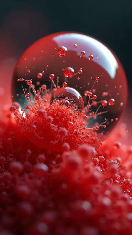 Close-up of a Art Nouveau drop, highly complex The Hub, electric red Dust, macro photo, high detail, Floating Ball, clear focus