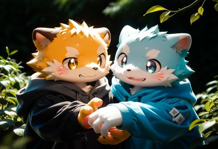 score_9, score_8_up, score_7_up, zPDXL3, ((((sdgs4by zuppu11)))), 2boys, duo, furry, cute, kemono, detailed background, park background, hugging, rating_safe