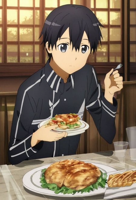 high resolution, solo, best quality, 1Boy, Kazuto Kirigaya, Black Hair, Black Eyes, dating, romantic, dinner, OverallDetail
