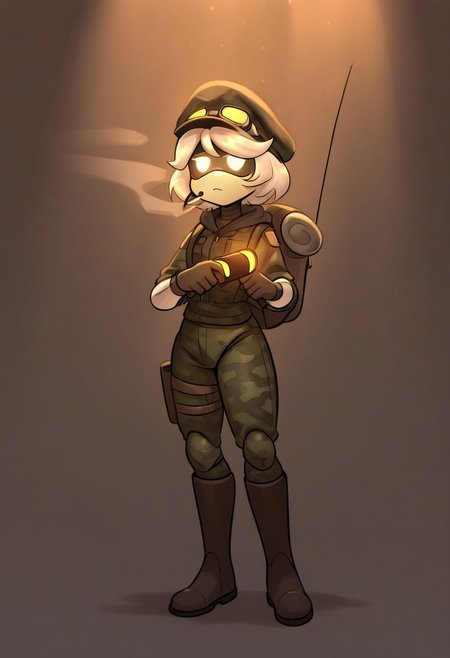 (masterpiece, high quality, highly detailed, best quality), SD-V, 1girl, solo, robot girl, humanoid robot, robot joints, hairband, short white hair, yellow eyes, solid circle pupils,
military smoking, military hat, war, trenches, explosions from behind, yellowish lighting, blaster in hand, snow
upper body, scared, confused
military, camouflage, solo, backpack, boots, hat, goggles, goggles on headwear, jacket, hood, bag, headset, camouflage jacket, gloves, holster, hood down,thigh holster, radio antenna, military, headphones, leggings, closed mouth, camouflage pants,