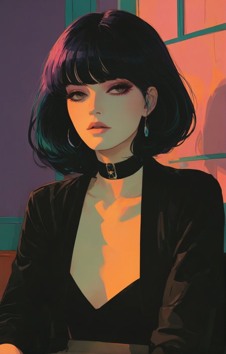 Pop Art, art of Pastel Goth aesthetic, holographic colors, stunning background. dark and moody, a mesmerizing blend of light and shadow. masterpiece, absurdres, intricate details <lora:Orange_Bloom:0.8>, vivid colors, flat color, 2D, strong lines, Pop Art