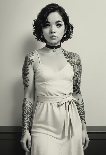 score_9, score_8_up, 
green theme, monochrome, pixel, source_anime, bold lines, flat colors,
very aesthetic, Expressiveh, dudasoares, tattoos, choker, wide hips, small breasts, formal clothes, (chubby:0.3)