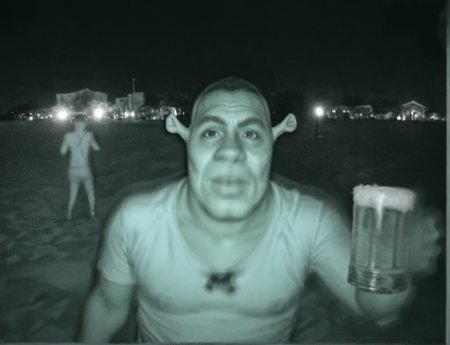 score_9, score_8_up, score_7_up, shrek drinking beer, look at viewer, beach, cctv, night, overexposure,dark,motion blur,blurry background,grayscale,low quality,photo <lora:CCTV:0.8>  <lora:Shrek_XLPD:0.8>