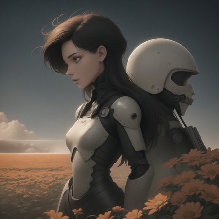 1girl, pretty Redshift render, stylized, 3/4 view profile of a Shadowy Haunted ("The Gulf War":1.3) , simple Kodak Ektar background, crowded flower field with Yew, Foggy conditions, FOV 90 degrees, sculpture art, <lora:biomanic:.8>cyborg, (romanticism art by Jean-Baptiste Carpeaux:0.7) , (Tom Bagshaw:1.1) , Dynamic, Energetic, Cubo-futurism, split lighting, Circular polarizer, Colorless, intricate, dark orange mist, award winning, artstation.  <lora:sdxl_lightning_4step_lora:1> <lora:Simon Stalenhag:.8> Simon Stålenhag Style