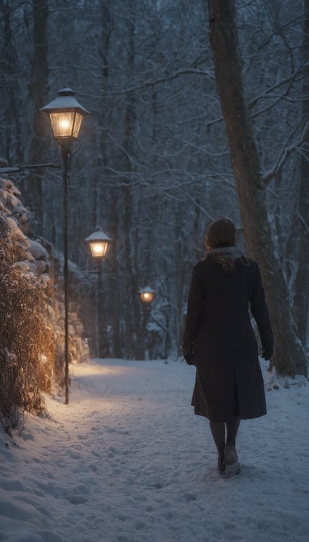 professional 3d model <lora:3vg3nylushp1n:1>,3vg3nylushp1n,architecture,scenery,evgeny,lushpin,building,outdoors,, bare tree, bell, fire, forest, lamppost, lantern, mountain, nature, night, no humans, outdoors, paper lantern, scenery, sky, snow, snowing, stairs, star \(sky\), torii, tree, winter, a pathway with lights and snow on the ground and trees in the background at night time with snow on the ground, Evgeny Lushpin, magical atmosphere, a colorized photo, neo-romanticism, 1girl, solo, black hair, long sleeves, dress, jewelry, upper body, earrings, parted lips, hand up, lips, shadow, looking away, traditional media, ring, realistic . octane render, highly detailed, volumetric, dramatic lighting