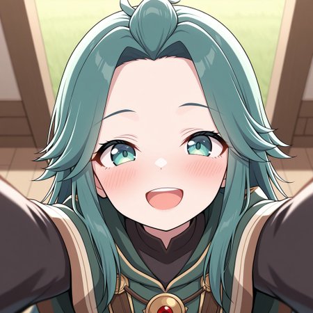 masterpiece, best quality, 32k, high resolution, absurdres, druid, POV, looking at viewer, blush, smile, open mouth, upper teeth only