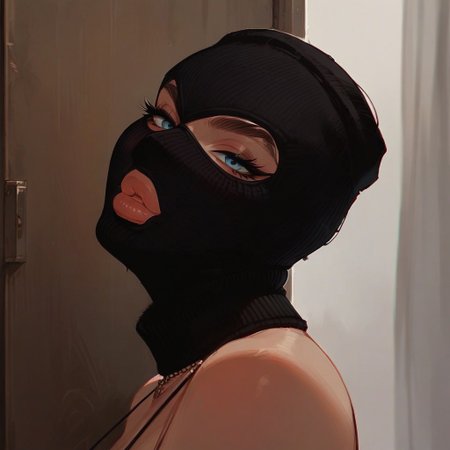 score_9, score_8_up, score_7_up, score_6_up,
rating_explicit, 1woman, sexy thief, black mask,  threeholkn1tskimask,  big natural lips, thick eyelashes, light-blue eyes, looking at viewer, naughty, closet mouth, from side, close-up, face focus