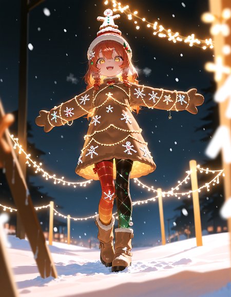 masterpiece, best quality, amazing quality, very aesthetic, absurdres,  newest, volumetric lighting
gingerbread,  snowing,  merry, Gingerbread girl, <lora:Gingerbread_Man:0.6>,
masterpiece, best quality, amazing quality, very aesthetic, absurdres,  newest, volumetric lighting