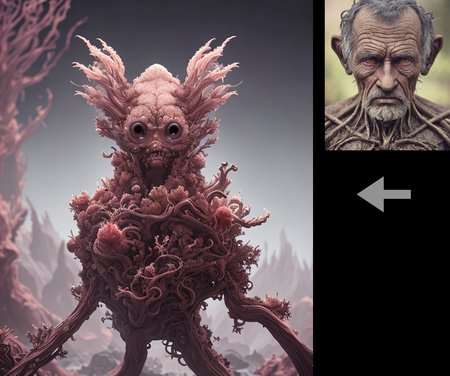 (<stardeaf-inkmage-orange>)0.81, (portrait of old man fused with alien vegetation, realistic photo, soft light, sharp focus, depth of field)0.92, 