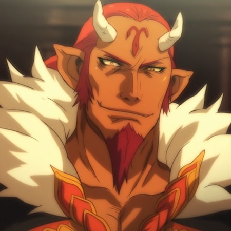 score_9_up, score_8_up, score_7_up, solo, portrait, 1boy, pkc_ginyol, red hair, red goatee, horns, pointy ears, body suit, smirk,